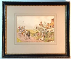 1850 LISTED ENGLISH HENRY MURRAY SIGNED ORIG WATERCOLOR CARRIAGE NEARS VILLAGE
