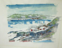 ALFRED BIRDSEY ORIGINAL WATERCOLOR BERMUDA TOWN FISHING DOCK SEASCAPE PAINTING