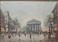 LRG ANTONIO DEVITY OIL/CANVAS FRENCH STREET SCENE STAMPED FRAMED GOOD CONDITION