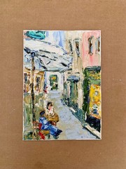 Old Street in Genoa Impasto Oil Painting On Canvas Board Italy Cityscape Artwork