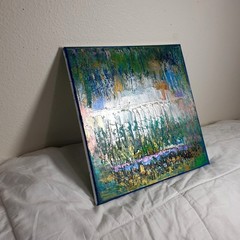 Original Abstract Acrylic Painting (See Video) On Canvas irridescent glow 12×12