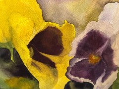 American Oil Painting Floral Still Life Tulips Pansies Flowers Birdhouses Signed