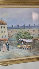 Burnett Signed Original Painting Oil on Canvas L 41×29 in Vintage Paris Street