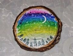 Northern Lights Hand Painted on Michigan Pine