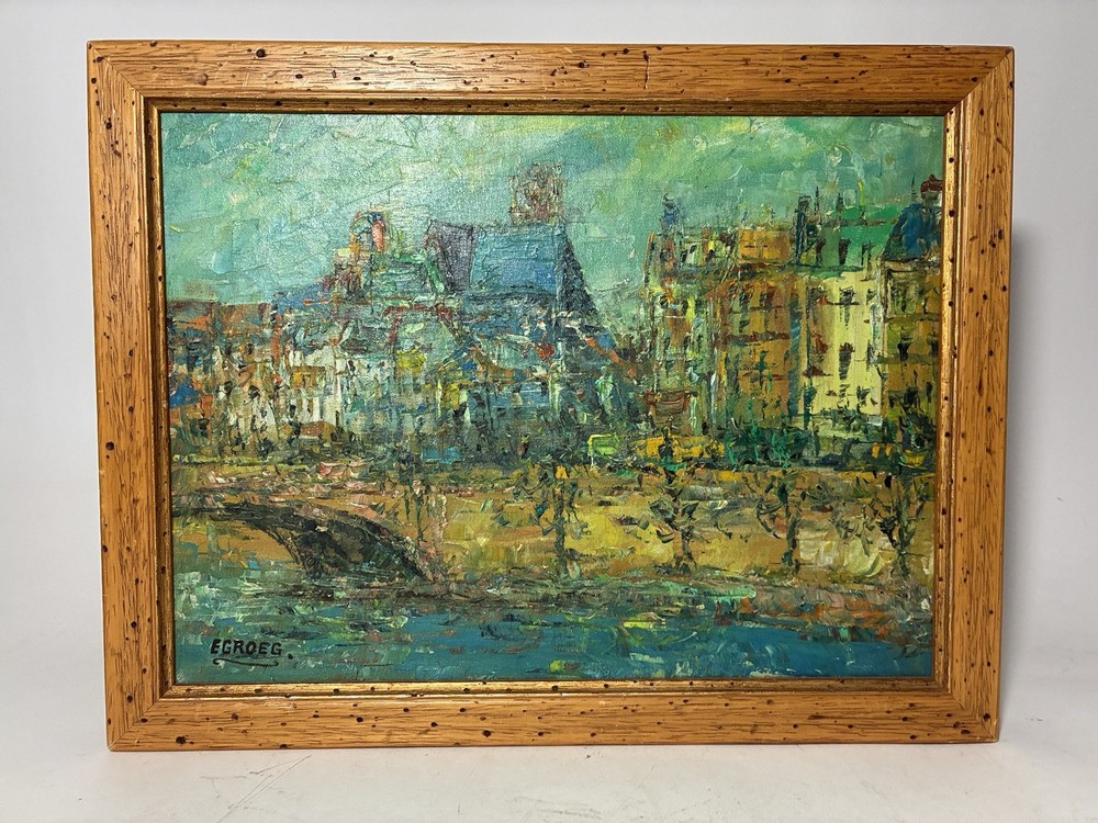 Vintage Impasto Oil Painting Italian Canal Scene – Signed Egroeg 1976 – Italy