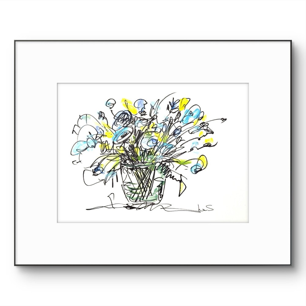 SAMATOWIC Original Ink Drawing 9×12 Flowers Expressive Signed Wall Art 20