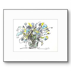 SAMATOWIC Original Ink Drawing 9×12 Flowers Expressive Signed Wall Art 20