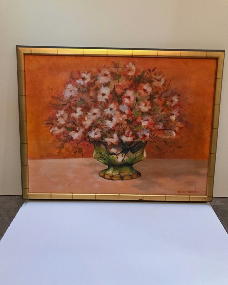 Texas art vintage 1970s painting of flowers by known Texas artist OOAK