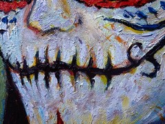 SKULL MASK OIL█PAINTING REALIST ART█VINTAGE ORIGINAL█DAY OF THE DEAD SKELETON NA