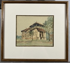 Watercolor Representing A Chapel Label On The Back Signed In The Bottom Right