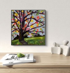 Mary Myers Original Abstract Expressionism 10×10 Colorful Tree Signed Fine Art