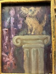 Little Dog Sitting Atop Pedestal Column Painting