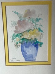 Custom framed and matted floral watercolor signed J. Louis Tholance, 17″x9″
