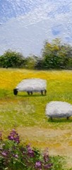 Summer Original Oil painting Country Landscape Sheep on the Meadow 4 x 4 in