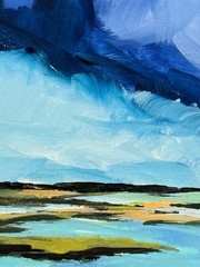 Blue Marsh Landscape Painting 9×12 Coastal Wall Art Home Decor Signed Original