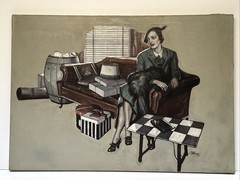 Antique Art Deco Painting Portrait Pretty Woman Large Oil Illustration 1930’s