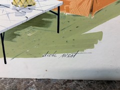 MCM Gouache Painting Rendering Board Signed Dick West Ad Interior Design