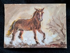 Original ACEO Oil Painting -horse -Impasto Miniature OOAK