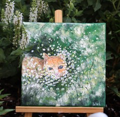 Ginger cat original small painting on canvas orange kitten