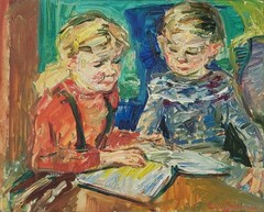 Oil painting. Ludvig Jacobsen(1890-1957):”Siblings”