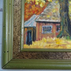 1975 Miniature Autumn Landscape Oil Painting Sugar House Framed Signed 8.5×6.5