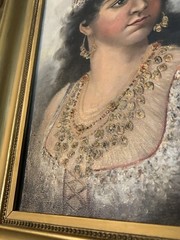 Antique 1890s orientalist ottoman woman oil portrait painting gypsy bohemian vtg
