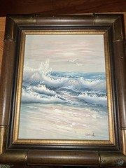 Original Oil On Canvas Painting Wood/brass Frame Landscape , Seascape Brooks