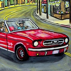 Hand Painted 8×10 Sports Car Red Original Canvas Acrylic Painting Home Decor