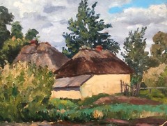 Oil Painting Unframed House Near the Forest Cherkas A Nature Painting Art n642