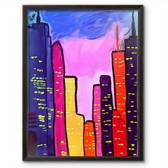 Original Contemporary 11×14 Painting Acrylic City Scape Multicolor Wall Decor