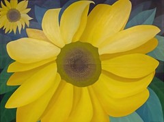 SUNFLOWERS, acrylic on linen, 30″ x 40″, 2000, Asteraceae, Helianthus, Sunflower