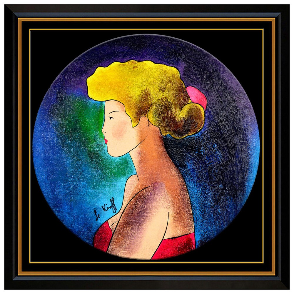 Linda Le Kinff Oil Painting on Board Signed Modern Cubism Female Portrait Art