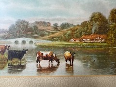 Frederick William Hayes (1848 – 1918) „Cattle By River“ Mixed Media Painting