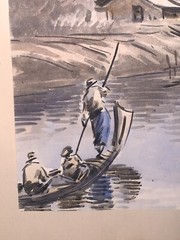 Vtg 1940-50s Sail Boat Sea Nautical Watercolor Signed 10.25”x12.25” (8”x9.75”)