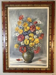Impressionist Flowers In A Vase Still Life Oil Painting Signed Ritter 44 X 32