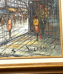 Paris Original Oil Painting Canvas, signed 24”W x 20”H, vintage wood frame 1980s