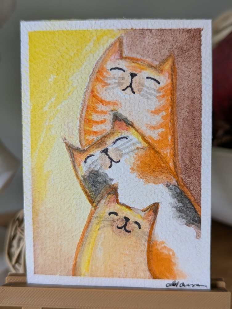 ACEO ATC original hand painted art card, watercolor wax sealed 300g cotton paper