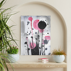 Contemporary Abstraction 14×11 Red, Black & White Monochrome Hand Painted Canvas
