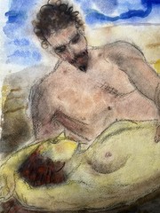 Male and Female Figures–Bertram Hartman–Watercolor–20th Century NYC Modernist