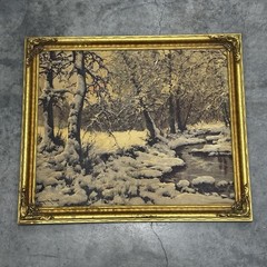 Vintage Lazlo Neogrady Winter Sunset Oil Painting On Board Signed 27.5×23.5