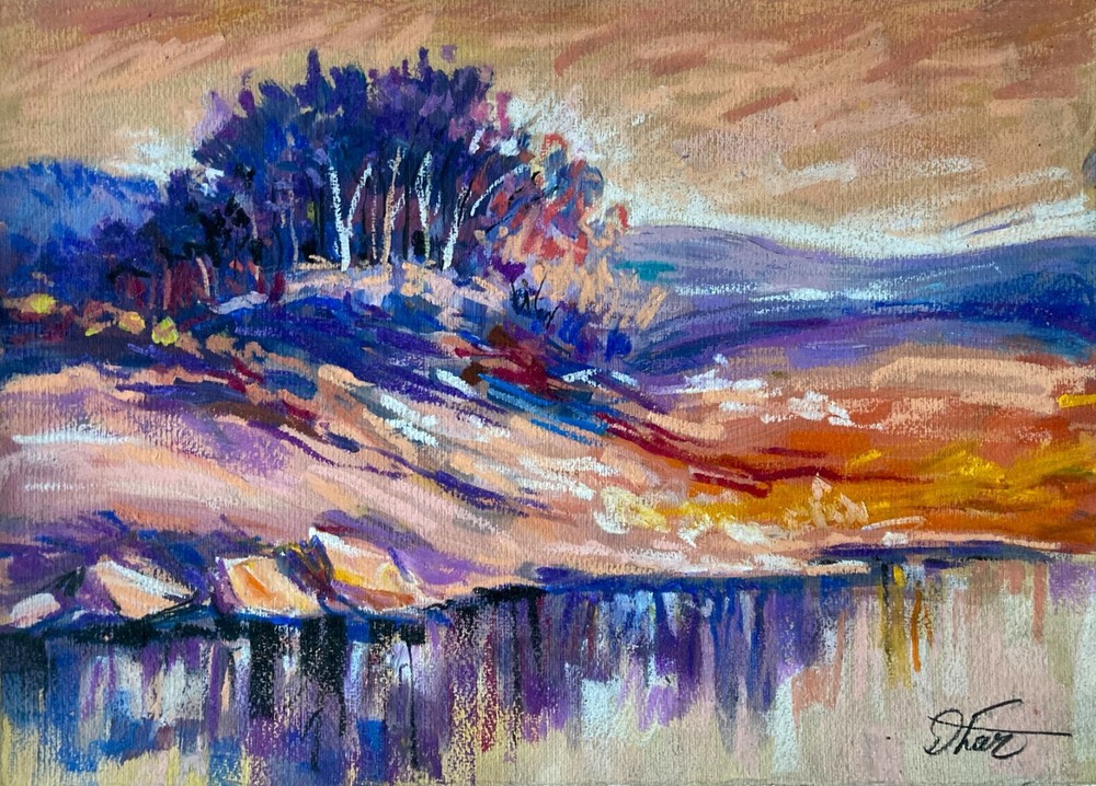 Sunset Hillside Landscape – Original Pastel 25×35 cm by Dorothy Laz
