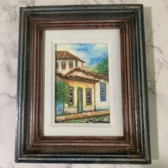 Vintage Framed Oil Painting Brazil Street Scene Town House S Barbosa Brazilian