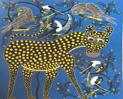 ANONYMOUS CHEETAH WHITE BREASTEDS GUINEA FOWL Classic Tingatinga 2’x2′