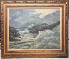 Vintage Barbara Van Stappen Gloucester CAPE ANN Crashing Waves Seascape PAINTING