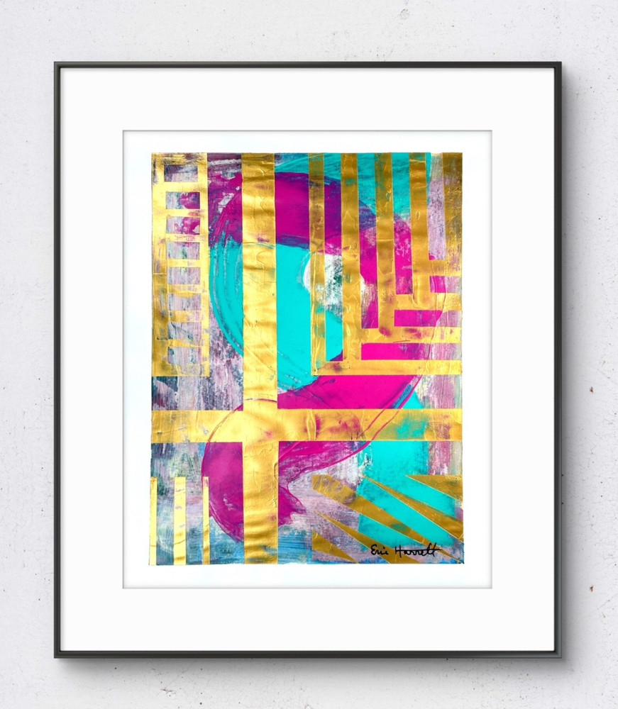 Original Gold Art 14×11 Paper Bold Color Abstract Modern Expressionist Painting