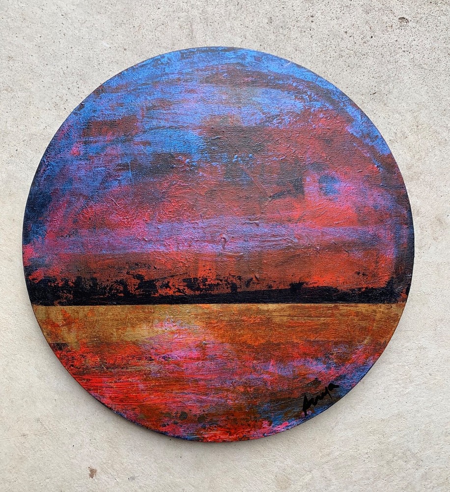 Modern Original Painting Sunset sky Lake Tahoe red gold blue Orange Black wax