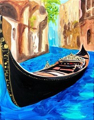 TITA PAINTZ Gondola Venice Italy Abstract Hand Painted 11×14 Canvas Wall Art