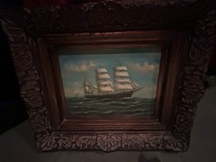 Framed Nautical Oil Painting Sailing Ship Seascape Signed H. Parker 19” x 15”