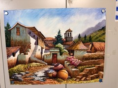 Original Gilmer Huaytalla Watercolor – Cusco Peru Village Scene – Signed 25”x19”