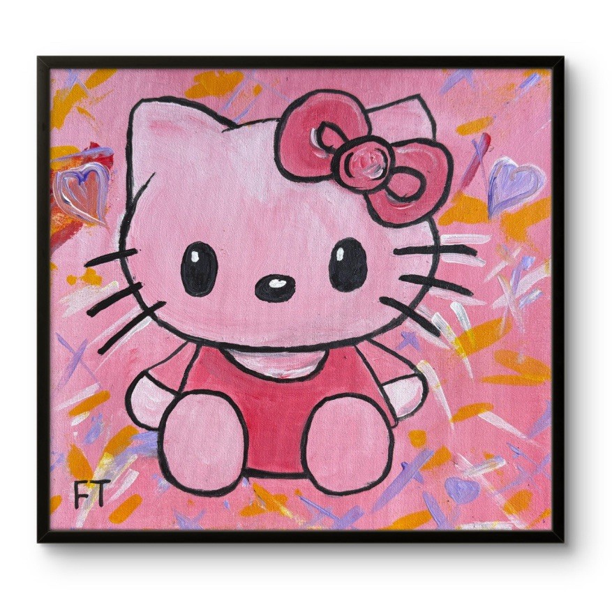 “Hello Kitty Dreamscape” Pop Art Oil Painting Acrylic Portrait Art Signed Famous